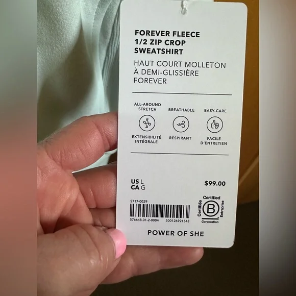 Athleta Forever Fleece 1/2 Zip High Hip Sweatshirt, Glacier, Large, New, NWT! - Picture 8 of 12